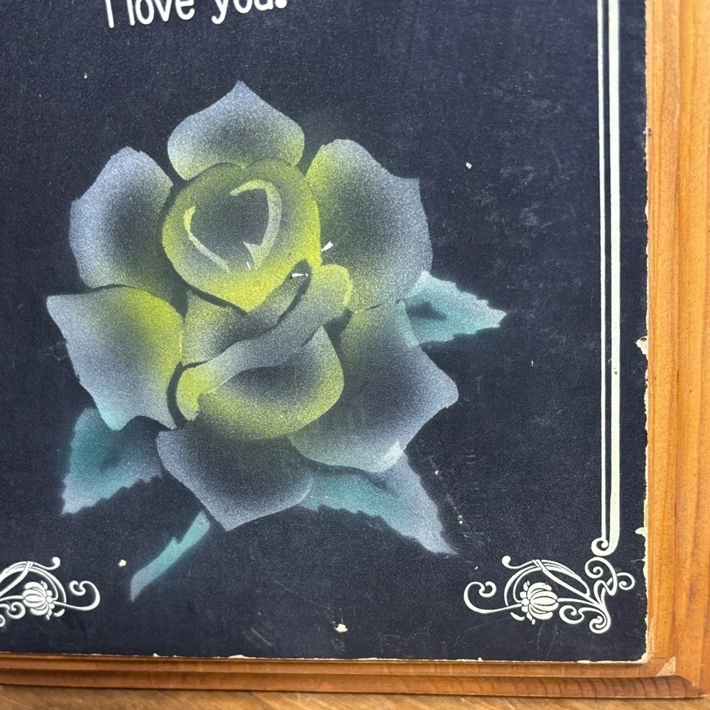 Vintage Meridiar‎ Wood Classic Handpainted Wooden Rose Love Plaque MCM Art 9